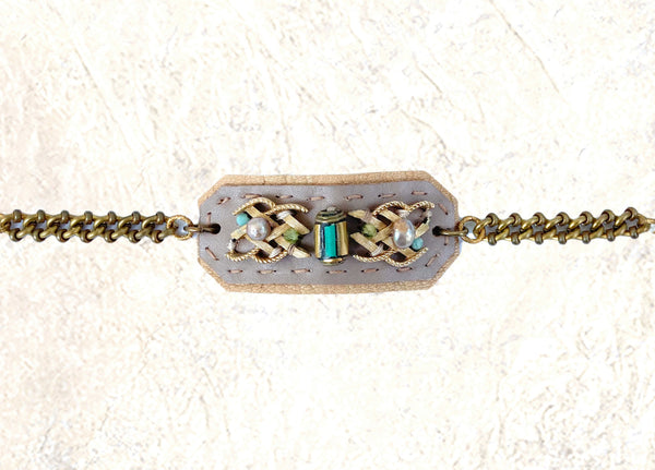 GILDED WRISTBAND : Inlaid Turquoise & Freshwater Pearl G i l d e d   M a n e