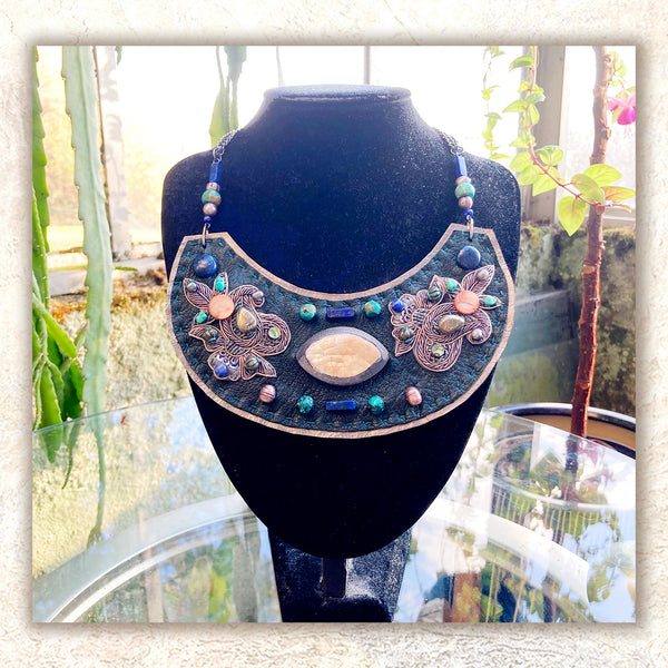 Leather and turquoise necklace discount