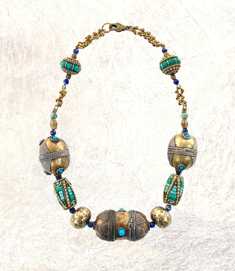 Gandhanra Antique Tibetan 3 Eyed Bead Necklace, 1.61