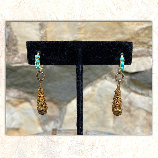 EARRINGS : Sky Blue & Brass G i l d e d   M a n e