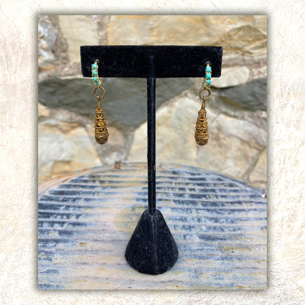 EARRINGS : Sky Blue & Brass G i l d e d   M a n e