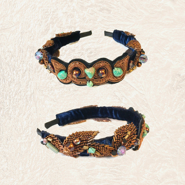 EMBROIDERED HEADBAND : Zardozi Embroidery & Turquoise G i l d e d   M a n e