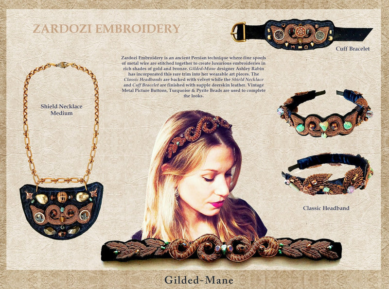 EMBROIDERED HEADBAND : Zardozi Embroidery & Turquoise G i l d e d   M a n e