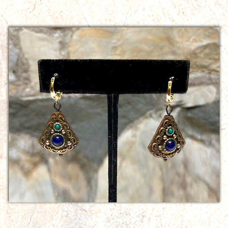 EARRINGS : Vintage Brass & Lapis