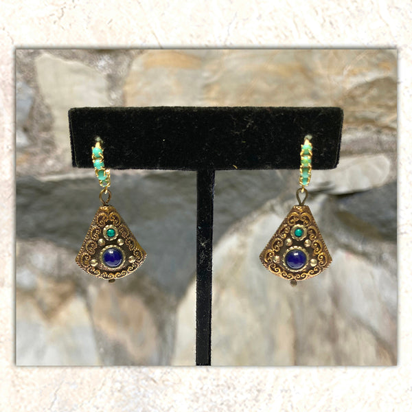 EARRINGS : Vintage Brass & Lapis