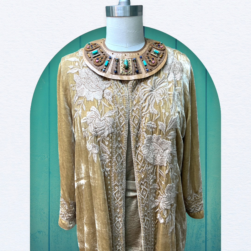 GAIA COLLAR : Turquoise & Zardozi on Camel Leather G i l d e d   M a n e