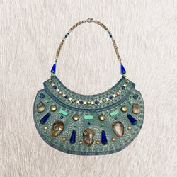 GAIA SHIELD NECKLACE : Turquoise & Jasper on Teal Leather G i l d e d   M a n e