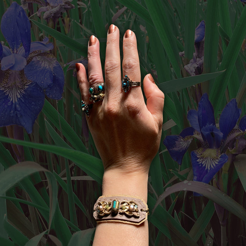 GILDED WRISTBAND Inlaid Turquoise Freshwater Pearl G