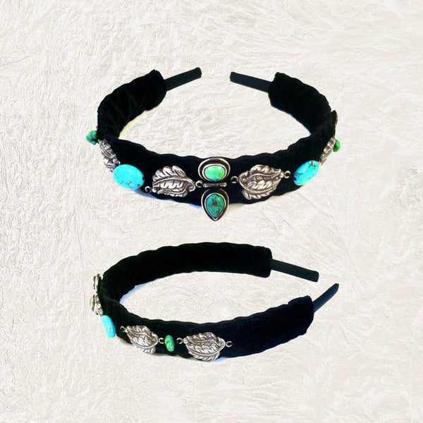 JEWELED HEADBAND : Turquoise & Silver G i l d e d   M a n e