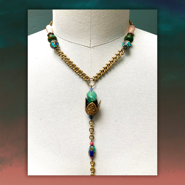 MERIDIAN CHAIN : Turquoise & Vintage Brass Fleur-de-Lis G i l d e d   M a n e