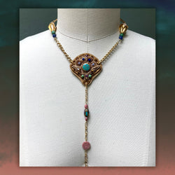 MERIDIAN CHAIN : Zardozi & Turquoise on Metallic Leather G i l d e d   M a n e