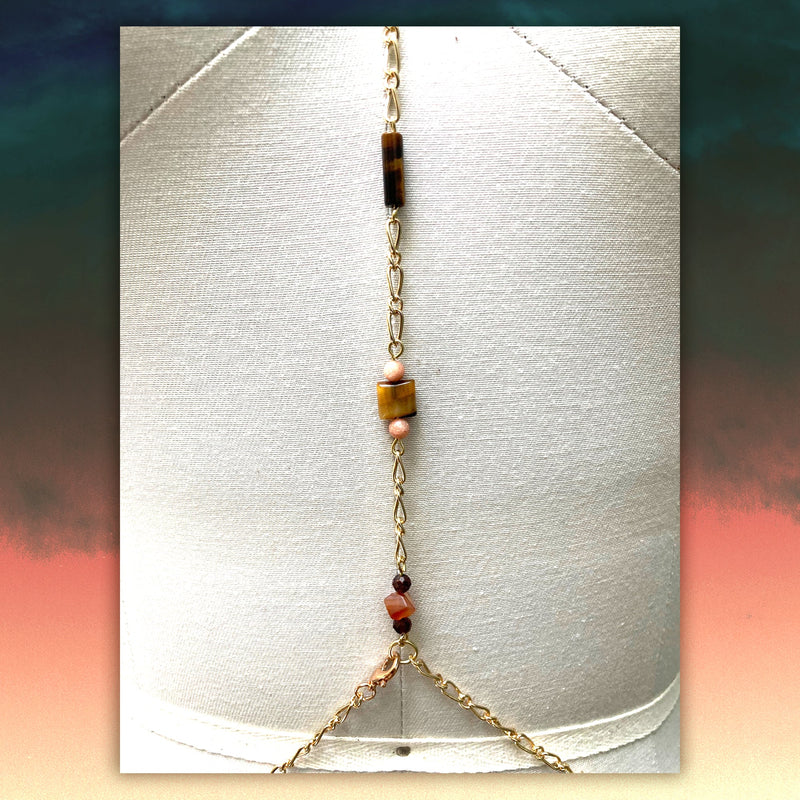 MERIDIAN CHAIN : Zardozi & Turquoise on Metallic Leather G i l d e d   M a n e