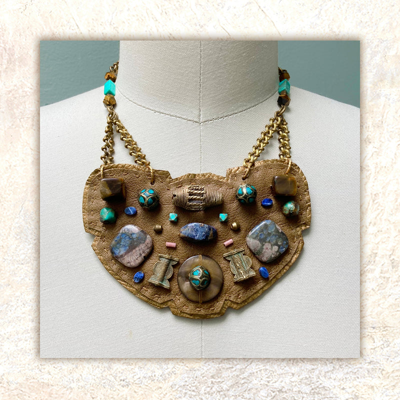 SHIELD NECKLACE : Turquoise & Tiger Eye G i l d e d   M a n e