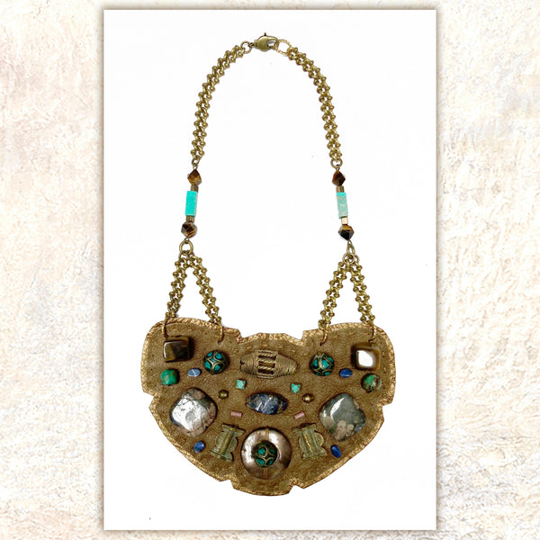 SHIELD NECKLACE : Turquoise & Tiger Eye G i l d e d   M a n e