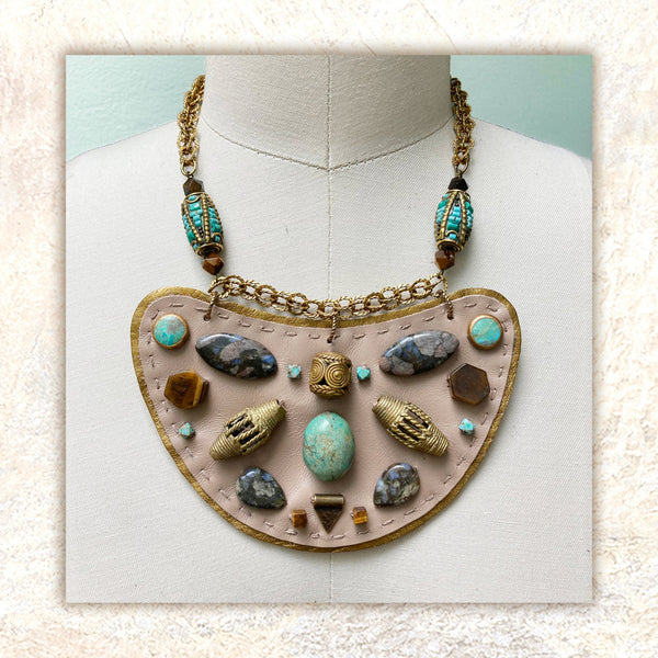 SHIELD NECKLACE : Turquoise & Tiger Eye G i l d e d   M a n e
