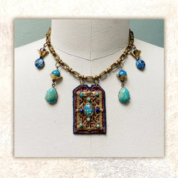 SHIELD NECKLACE : Vintage Brass & Lapis G i l d e d   M a n e