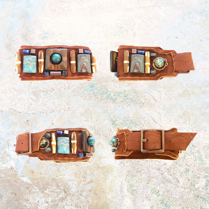 THE BOYFRIEND BRACELET : Jasper & Copper on Cognac Suede G i l d e d   M a n e
