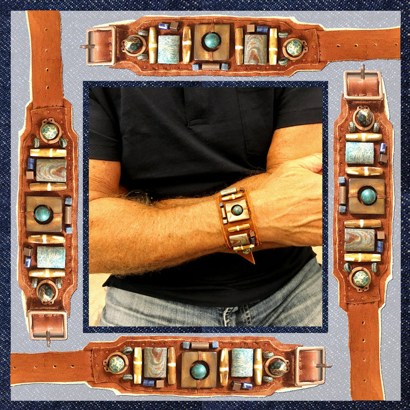 THE BOYFRIEND BRACELET : Jasper & Copper on Cognac Suede G i l d e d   M a n e