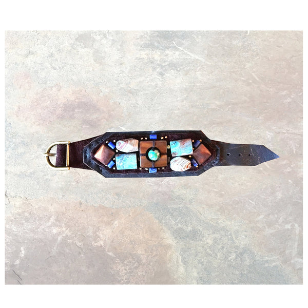 THE BOYFRIEND BRACELET : Mother of Pearl & Sodalite on Chocolate Leather G i l d e d   M a n e