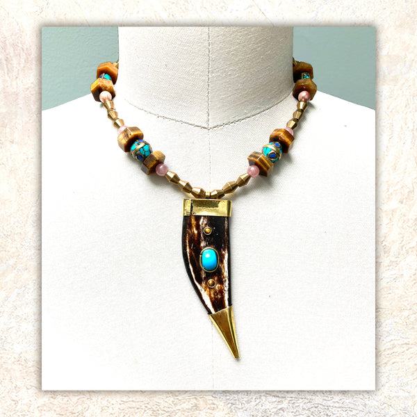 TOOTH PENDANT : Turquoise & Tiger Eye