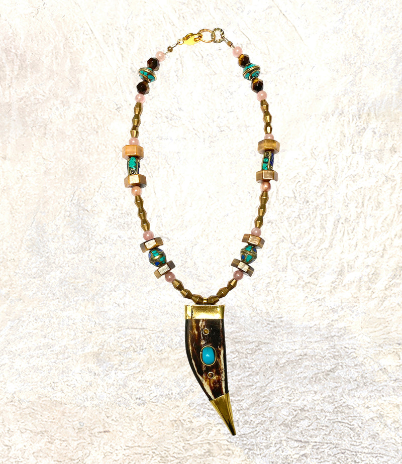 TOOTH PENDANT : Turquoise & Tiger Eye