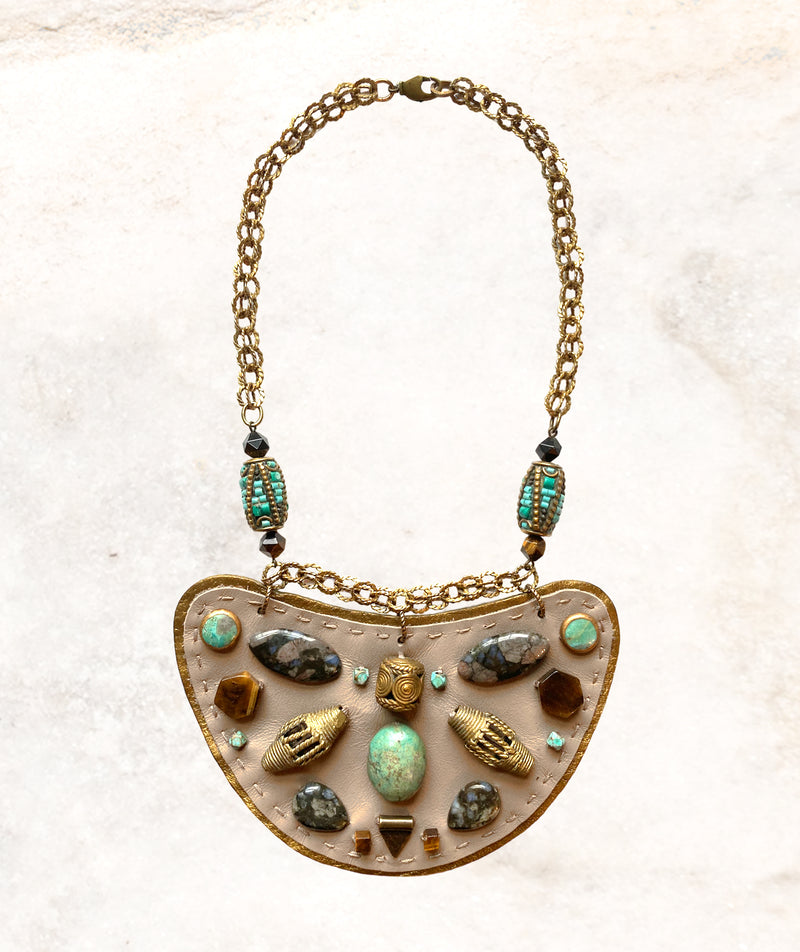SHIELD NECKLACE : Turquoise & Tiger Eye