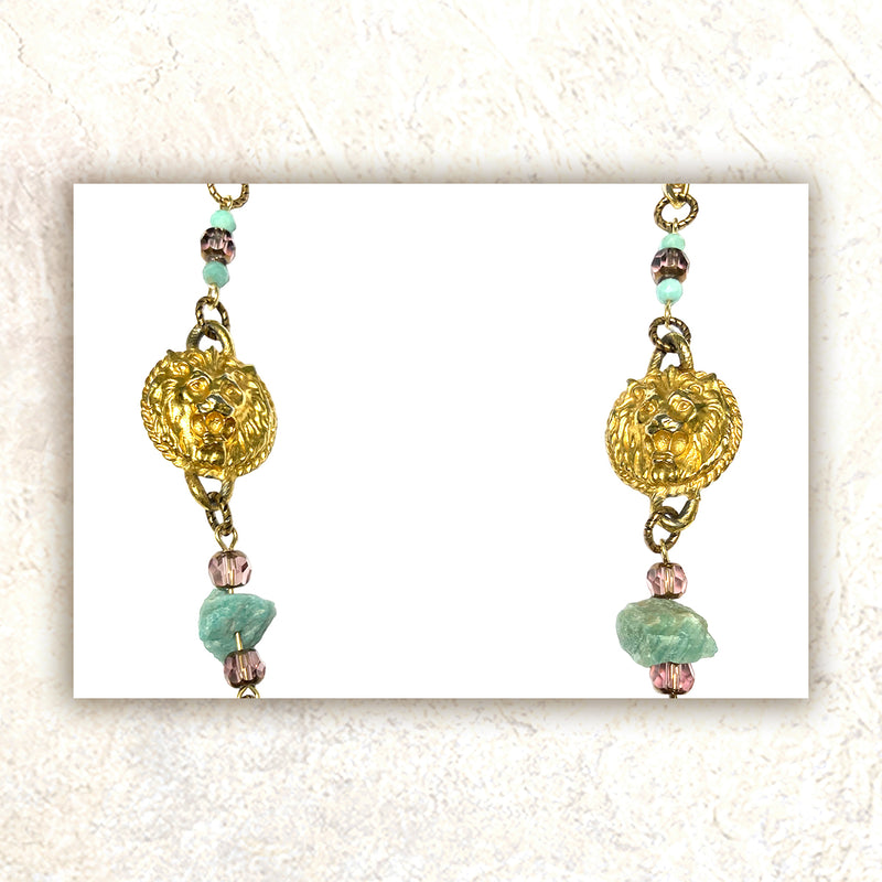 SHIELD NECKLACE : Brass Filigree & Untamed Lions