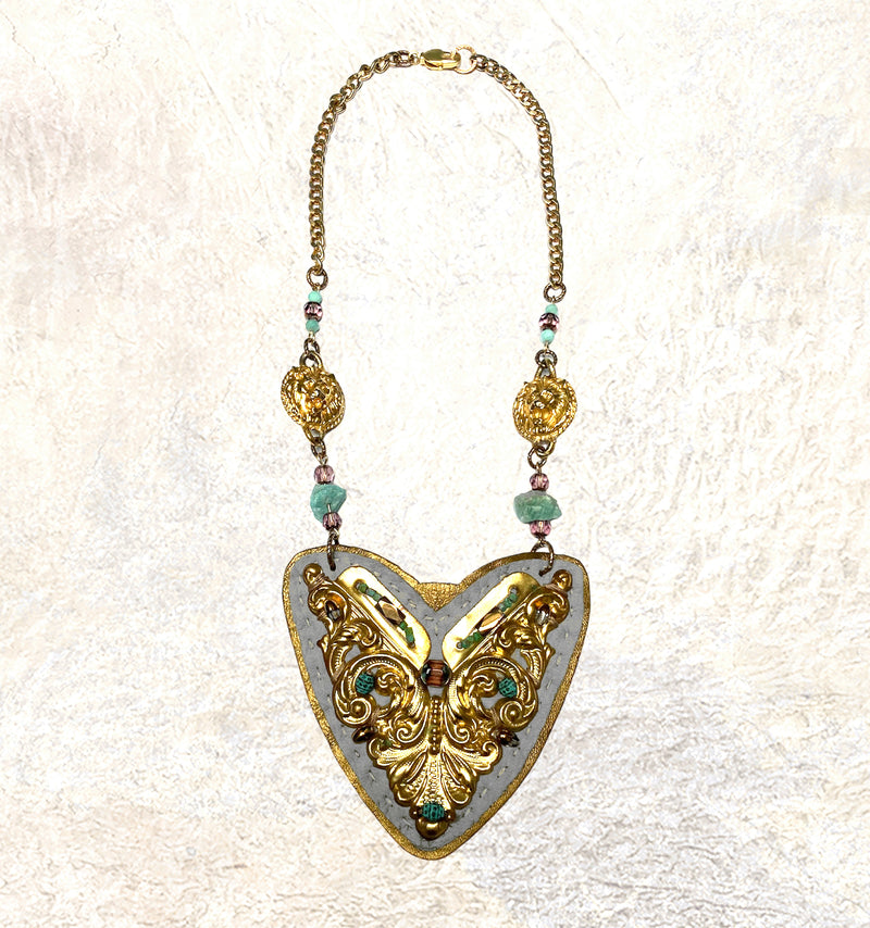 SHIELD NECKLACE : Brass Filigree & Untamed Lions