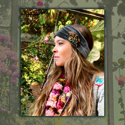 WINTER HEADBAND : Embellished Stretch Velour G i l d e d   M a n e