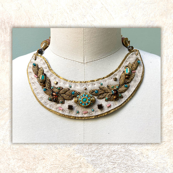 SHIELD NECKLACE : Zardozi Embroidery on Bone Leather