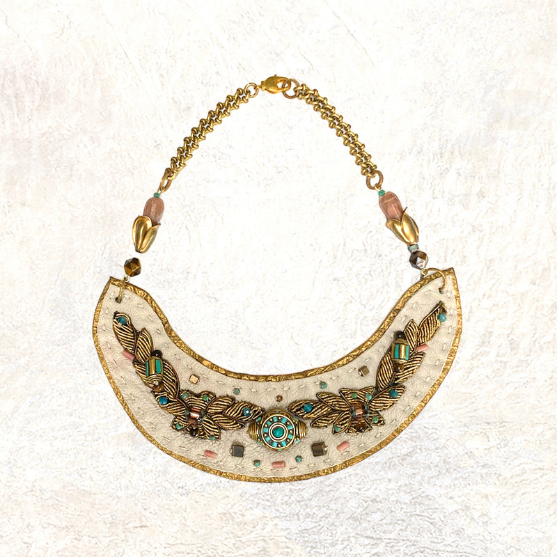 SHIELD NECKLACE : Zardozi Embroidery on Bone Leather